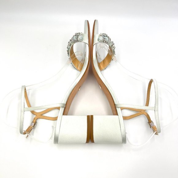 Badgley Mischka Size 8.5 Light Pastel Blue Green Satin Dress Sandals Heels Shoes - Picture 10 of 15